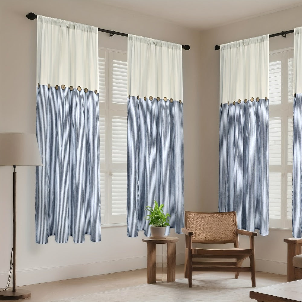 Semi Sheer Curtains Bohemian Linen Cotton Patchwork Grommet Top Window Drapes for Bedroom Living Room Kitchen Bathroom Cafe