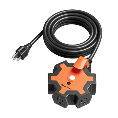 Power Strip Industrial 5-Outlet Hub with 15-Foot 14/3 AWG SJTW Cord, Circuit Breaker and Swivel Covers