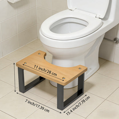 Squat Toilet Stool with Bamboo Surface - Bathroom Foot Rest for Adults, Wide Stable Base, 7-Inch Height