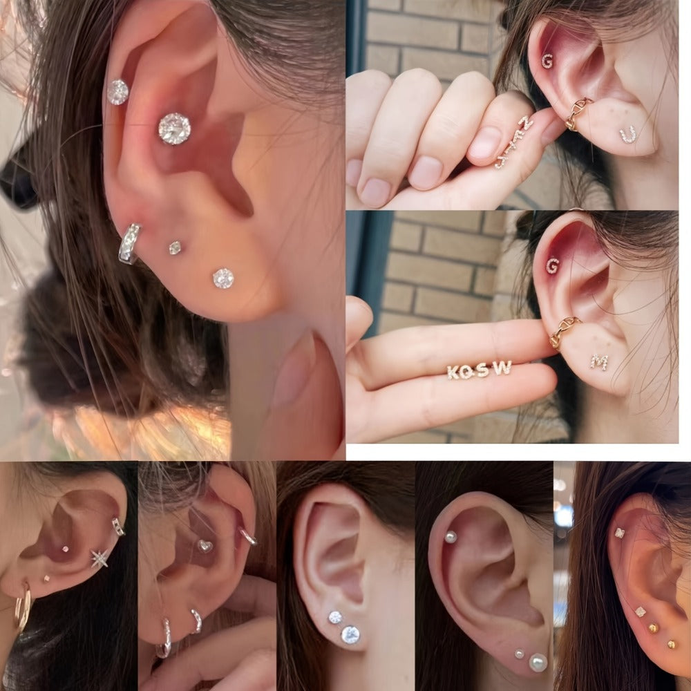 Ear Piercing Gun Kit 36pcs - 24 Stainless Steel Studs & 12 Crown-Shaped Earrings with Reusable Black Piercing Tool