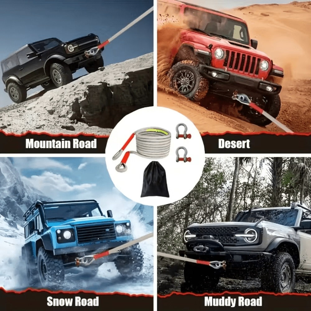 Recovery Tow Strap Heavy Duty – Up to 48000 LBS Break Strength, Kinetic Tow Rope with 2 D-Ring Shackles, Reflective Safety Flag & Storage