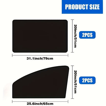 Car Sunshade Magnetic 4-Piece Set with 8 Magnets | Black Mesh UV Protection Window Blocker, Privacy Screen, Easy Install
