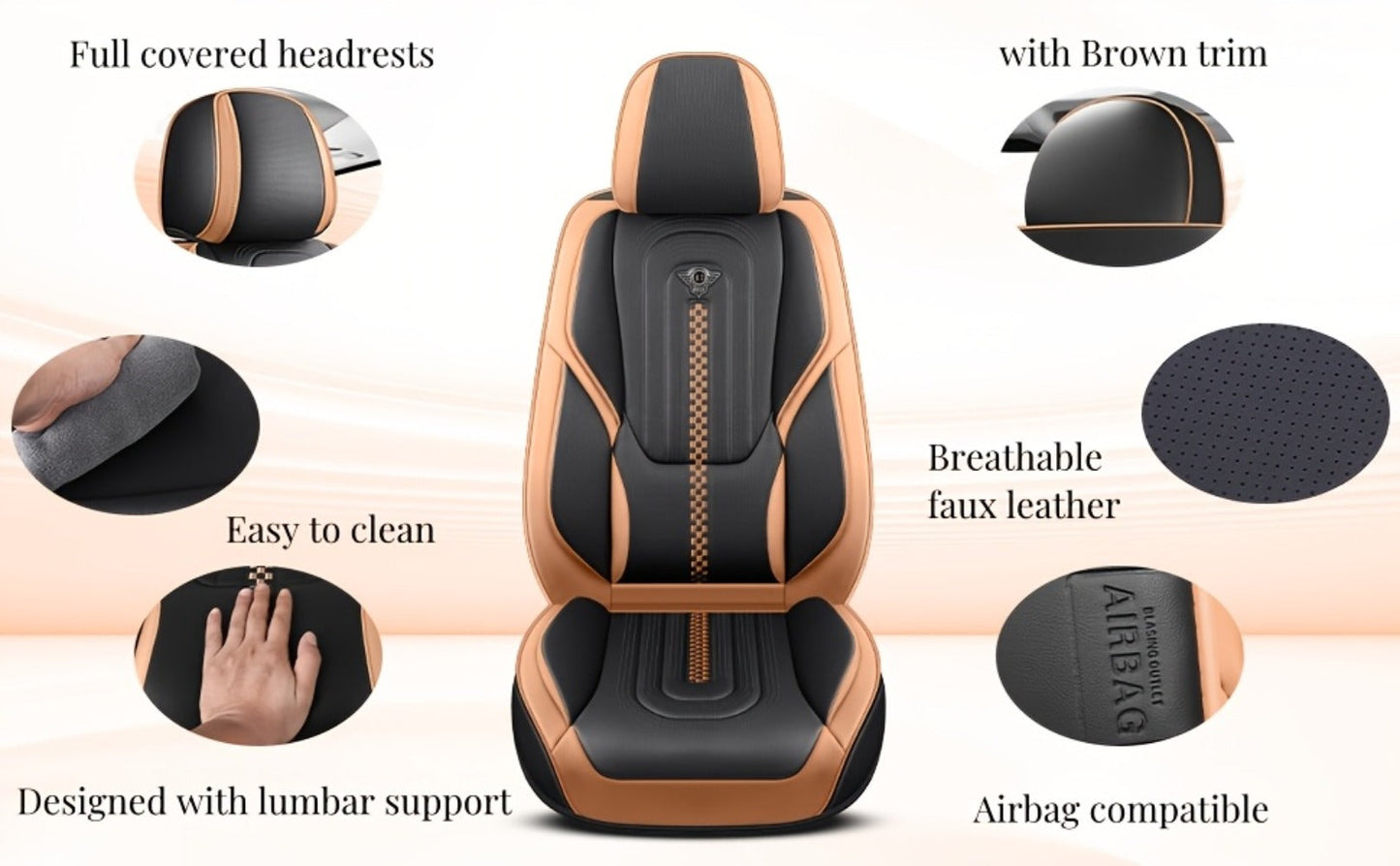 Contoured Front Car Seat Cushion Covers with Headrest Pads in Four Two-Tone Color Option Sets