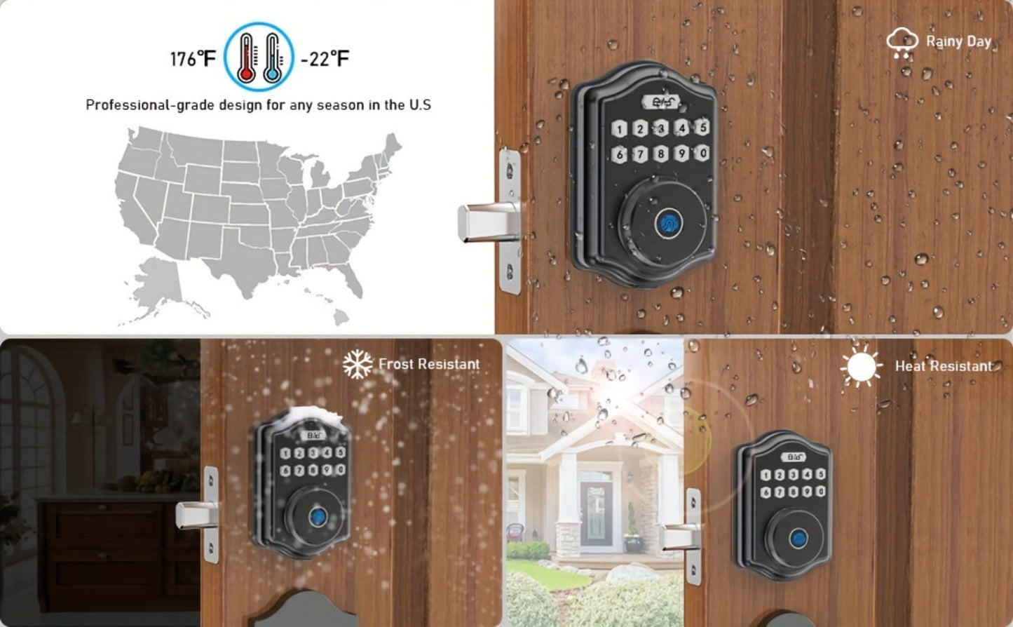 Keypad Deadbolt Lock Fingerprint Keyless Entry, Electronic Door Lock with Code Fingerprint & Key