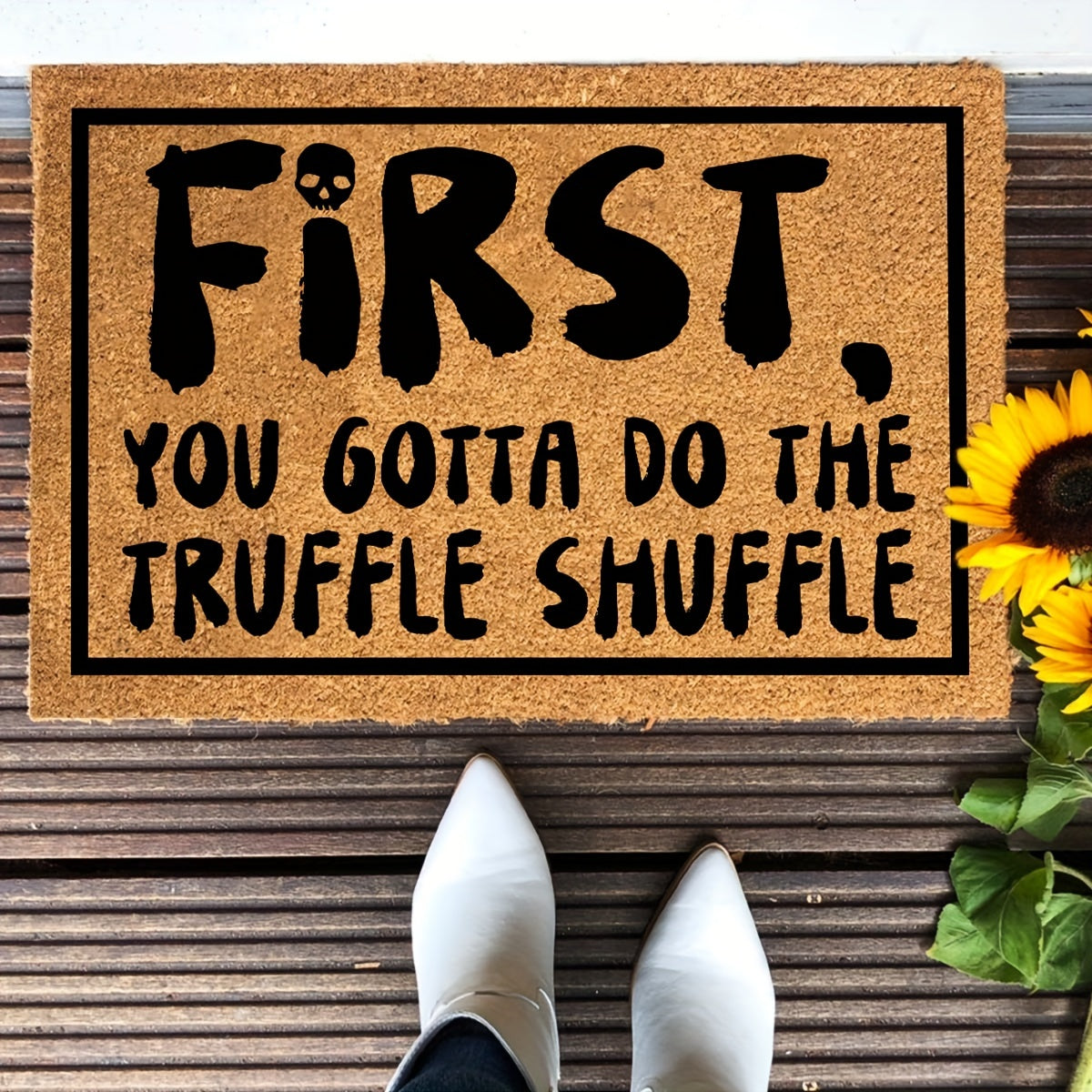 Coir Doormat Funny Truffle Shuffle Welcome Mat Natural Coconut Front Door Mat for Entryway Porch Outdoor Indoor 23.6x15.7 Inch