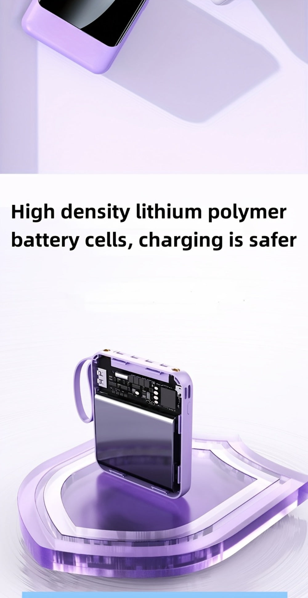 Power Bank 10000mAh with Built-In Cable Set, 5W/15W/22.5W selections, Display and Lanyard for Travel