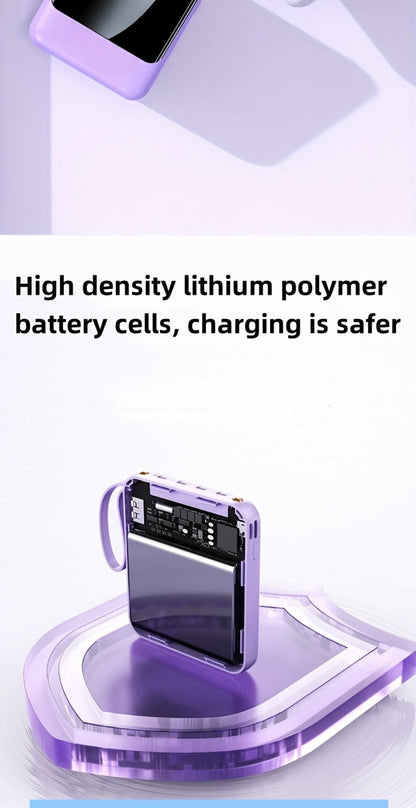 Power Bank 10000mAh with Built-In Cable Set, 5W/15W/22.5W selections, Display and Lanyard for Travel