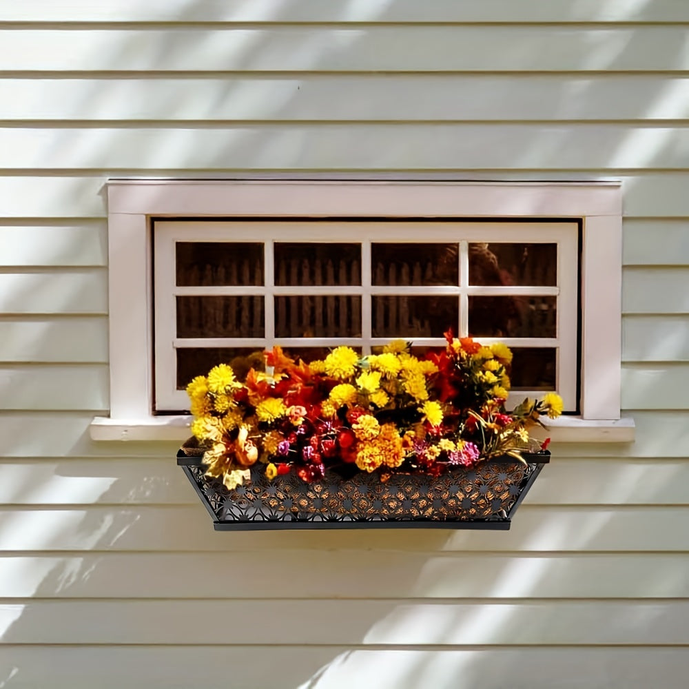 Window Box Planter 24 Inch with Coco Liner Adjustable Railing Brackets Cast Iron Flower Box for Porch Fence Balcony Patio Outdoor Garden