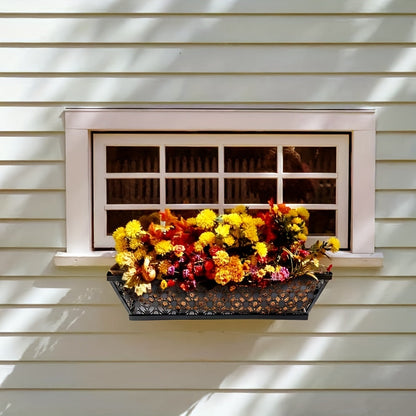 Window Box Planter 24 Inch with Coco Liner Adjustable Railing Brackets Cast Iron Flower Box for Porch Fence Balcony Patio Outdoor Garden