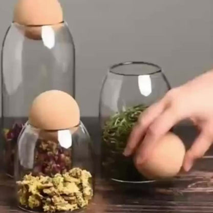 Glass Storage Jars with Cork Lid Set of 3 | 17oz 500ml Airtight Glass Containers with Spherical Cork Stopper | Kitchen Organizer for Tea