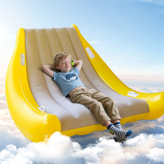 Yellow-and-Gray Banana-Shaped Inflatable Lounge Chair Set with Pictured Pump and 1 Set Checkout