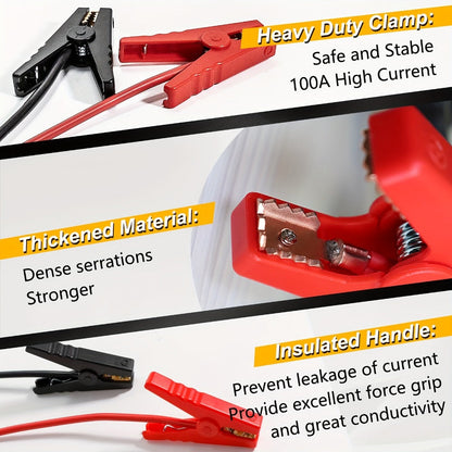 Jump Starter Cable Clip for 20V Tool Battery – 8AWG 5.9FT Portable Car Boost Cable 12V-24V, No Internal Battery Needed