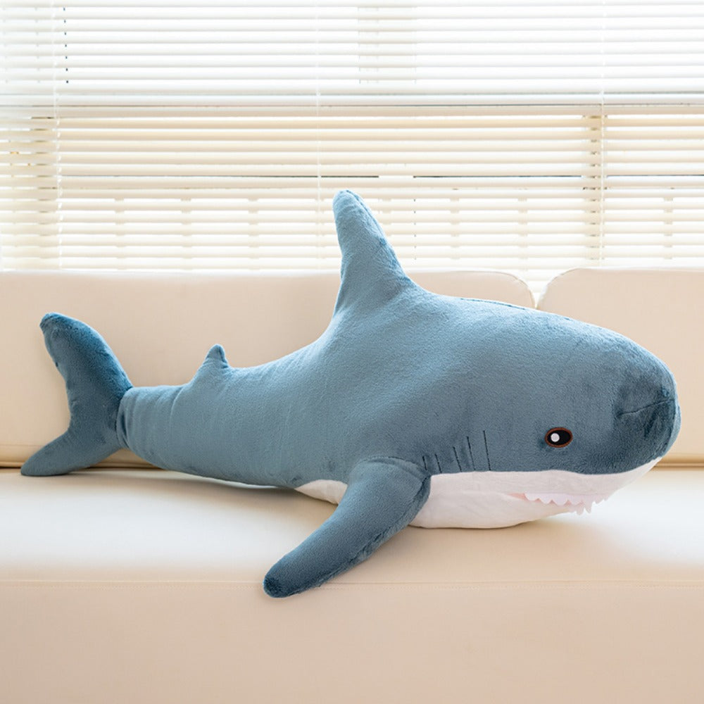 Plush Toy Jumbo Shark Pillow 24-Inch in Blue, Grey, Blue-Pink or Rainbow Colorways and Ocean Decor