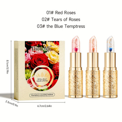 Color Changing Lip Gloss Set 3 Pcs, Temperature Magic Pink Tint Crystal Jelly Balm & Lipstick, Plant Squalane Lip Makeup