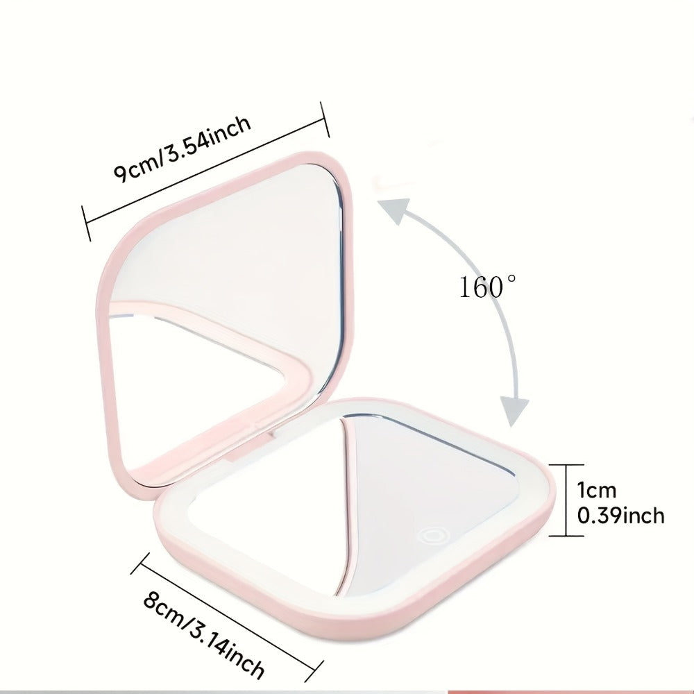 Foldable LED Makeup Mirror Double-Sided 1X 2X Magnification – Handheld Lighted Mirror, for Makeup, Travel and Everyday Vanity Use