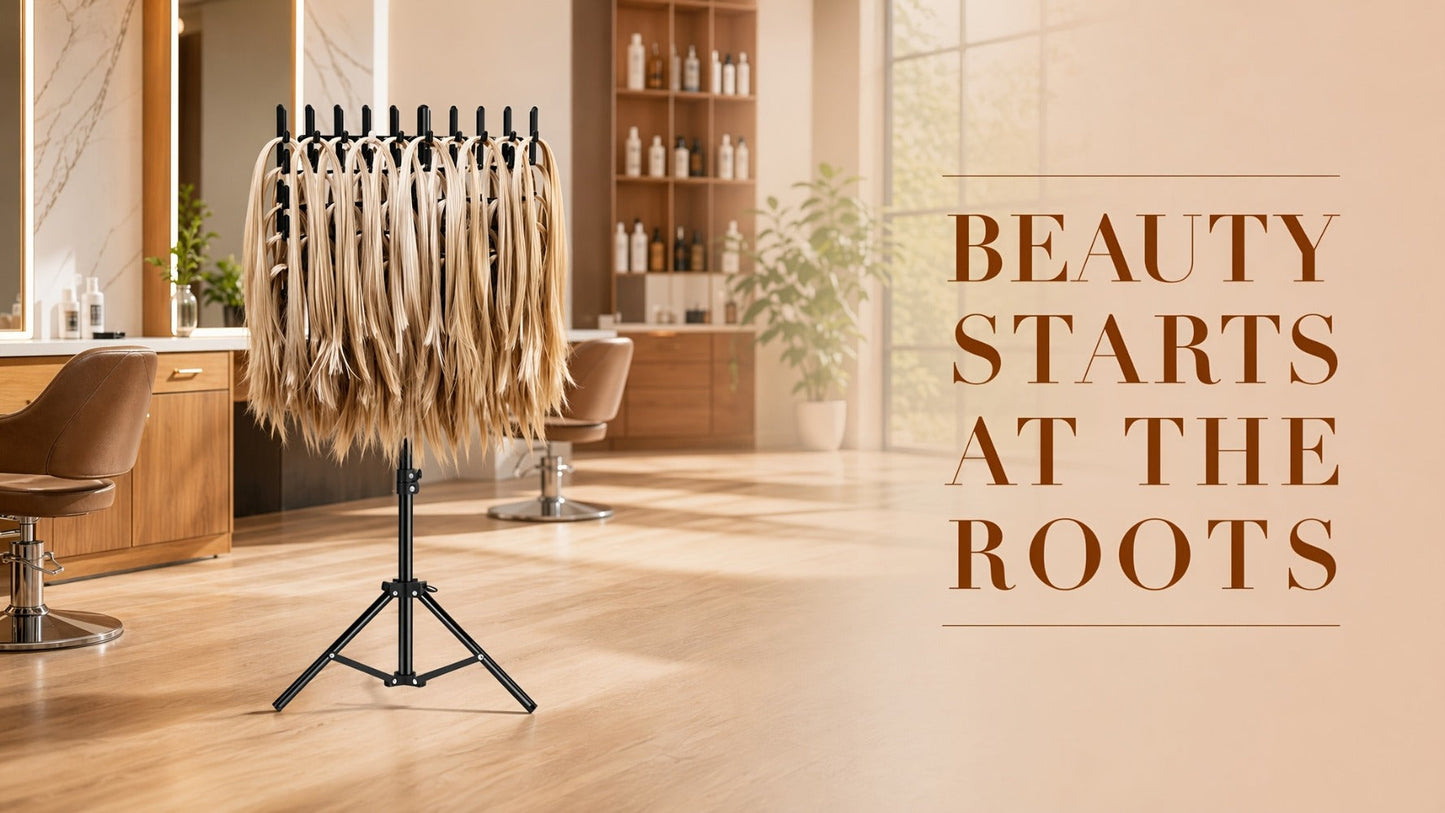 Braiding Hair Rack 144 Pegs Height Adjustable 2-Side Hair Extension Holder Stand with Tray – Foldable Portable Professional Braiding Station
