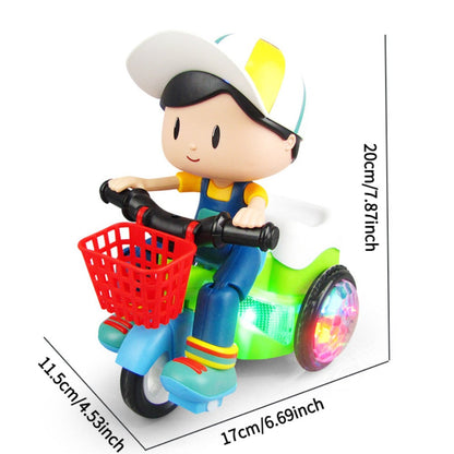 Kids Electric Tricycle Toy Motorcycle with 360° Rotation & Luminous Lights, Push & Power Dual-Mode Stunt Vehicle for Toddlers Boys Girls