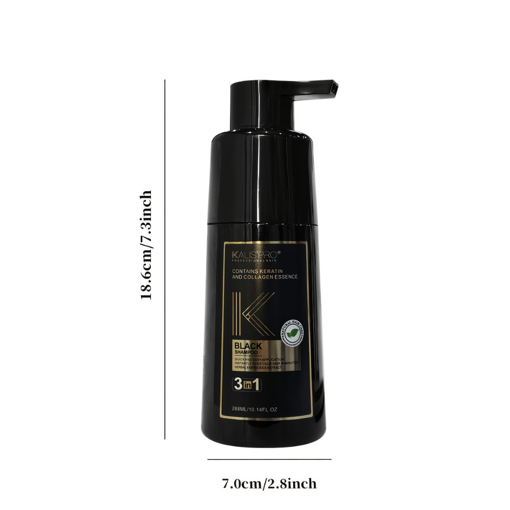 Men's 3-in-1 Black Hair & Beard Dye Shampoo, 8-Minute Gray Coverage, Ammonia-Free Natural Color