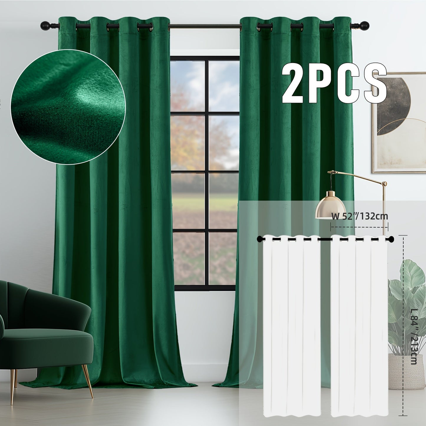 Velvet Room Darkening Curtains 2 Panels, Grommet Top Thermal Insulated Soundproof Blackout Curtains for Living Room Bedroom