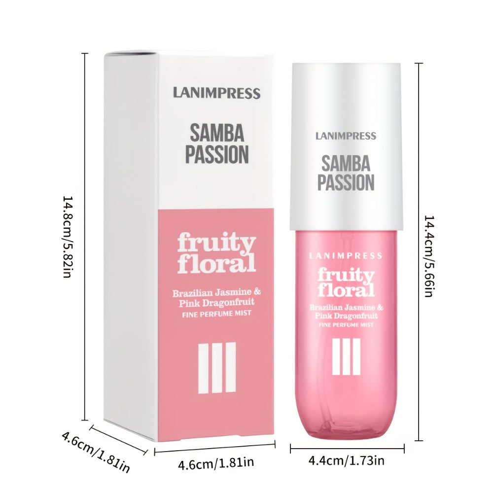 Body Hair Perfume Mist for Women Samba Passion Fruity Floral Fine Mist Spray Long Lasting Light Feminine Fragrance 3.0 fl oz Travel Size