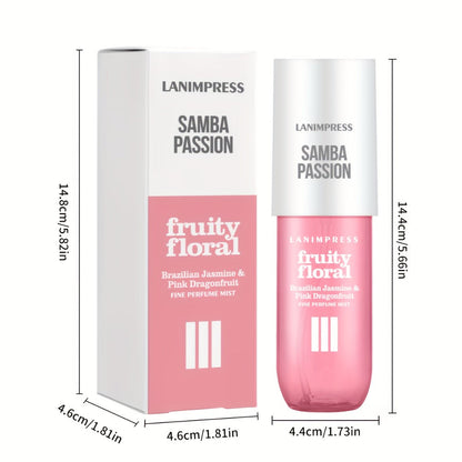 Body Hair Perfume Mist for Women Samba Passion Fruity Floral Fine Mist Spray Long Lasting Light Feminine Fragrance 3.0 fl oz Travel Size