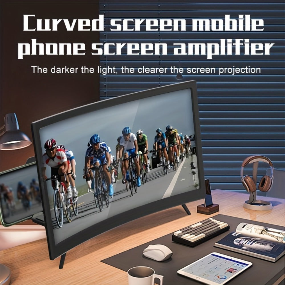 Screen Magnifier for Phone 12 Inch HD Curved Lens – 1:1 No-Distortion Enlarger, Foldable Portable Stand, Eye Protection for Movies Video