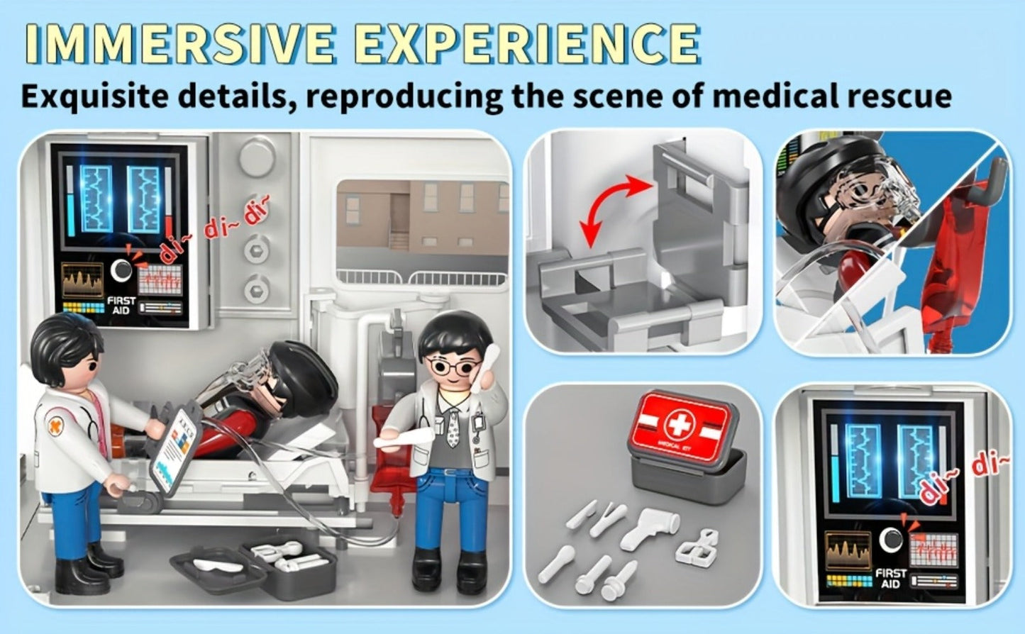 Ambulance Toy Playset for Kids Ages 3-8, Realistic Friction-Powered Emergency Vehicle with Flashing Lights & Siren Sound