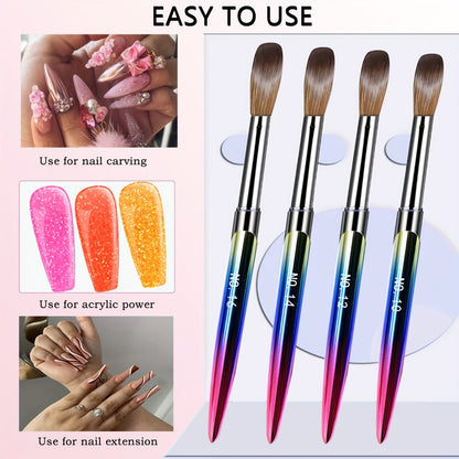 Kolinsky Acrylic Nail Brush Set 4Pcs – Sizes 10 12 14 16 for Acrylic Powder Application, Nail Extensions & 3D Nail Art Carving
