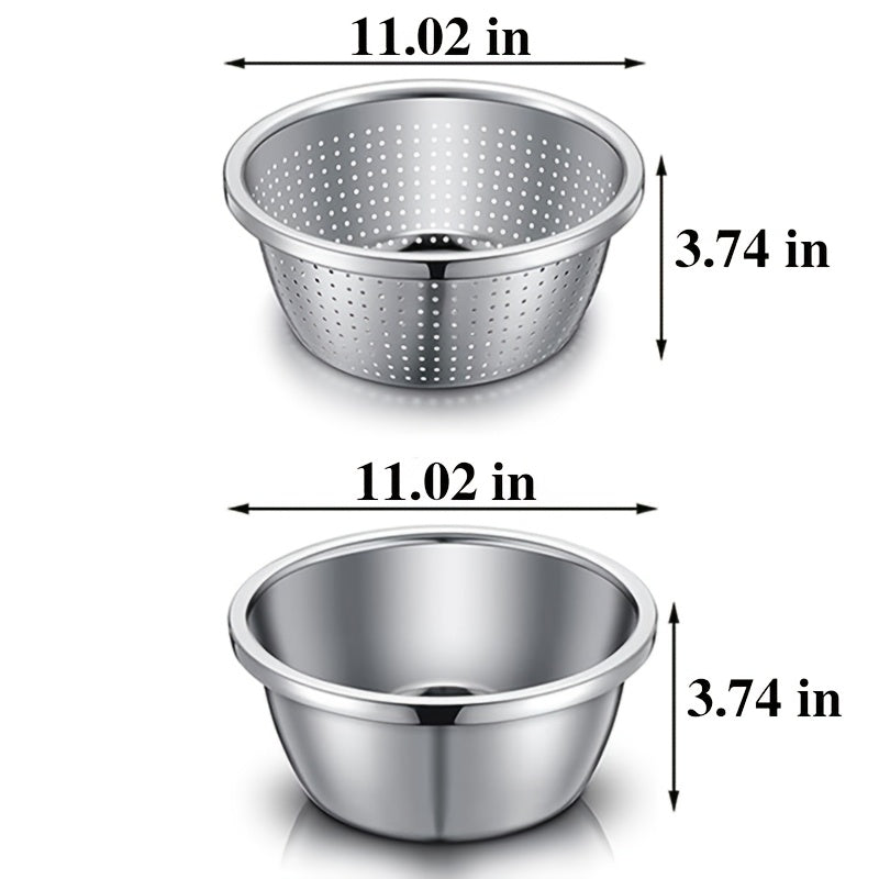 Stainless Steel Colander with Mixing Bowl Set 304 Food Grade Strainer Bowl for Washing for Home Cooking, Dining and Outdoor Meals