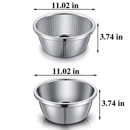 Stainless Steel Colander with Mixing Bowl Set 304 Food Grade Strainer Bowl for Washing for Home Cooking, Dining and Outdoor Meals
