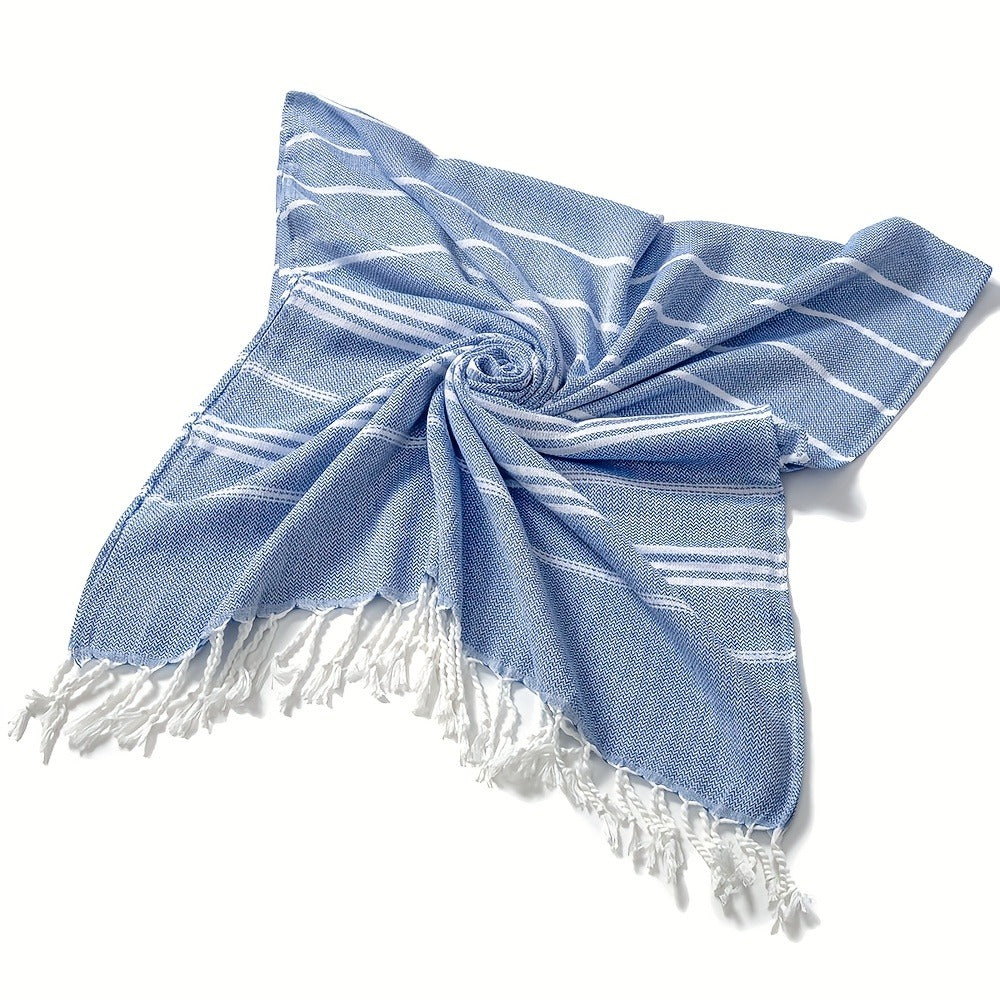 Turkish Striped Beach Towel Oversized 90x180cm 35.5x71in – Quick Dry Lightweight Sand Resistant Shrink Resistant | 10 Colors Blue Grey