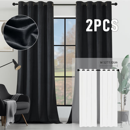 Velvet Room Darkening Curtains 2 Panels, Grommet Top Thermal Insulated Soundproof Blackout Curtains for Living Room Bedroom