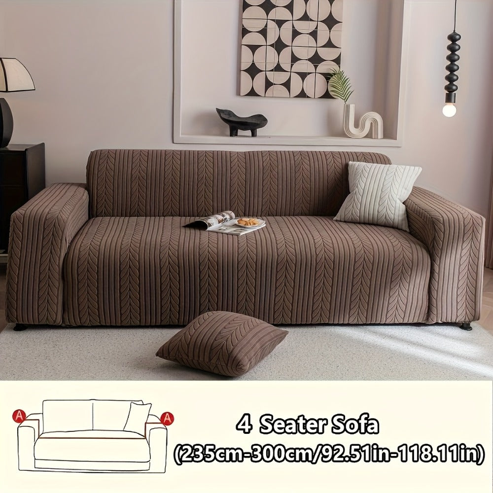 Sofa Cover Zigzag-Texture Fitted Slipcover for 1, 2, 3 or 4-Seater Sofas in Four Neutral Colors