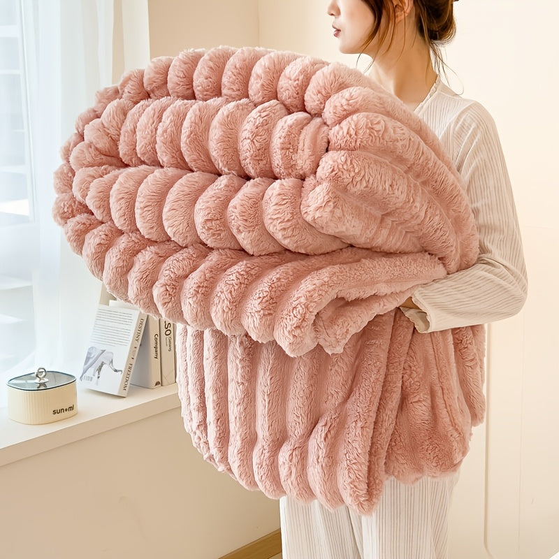 Plush Knit Faux Fur Blanket in Space Gray, Creamy White or Pink with Two Large Metric Size Options