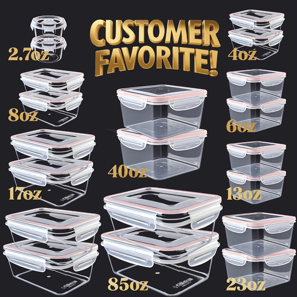 Food Storage Containers with Lids, 10- or 40-Piece PP Set with Easy-Snap Lids, Labels and Markers in Two Colors