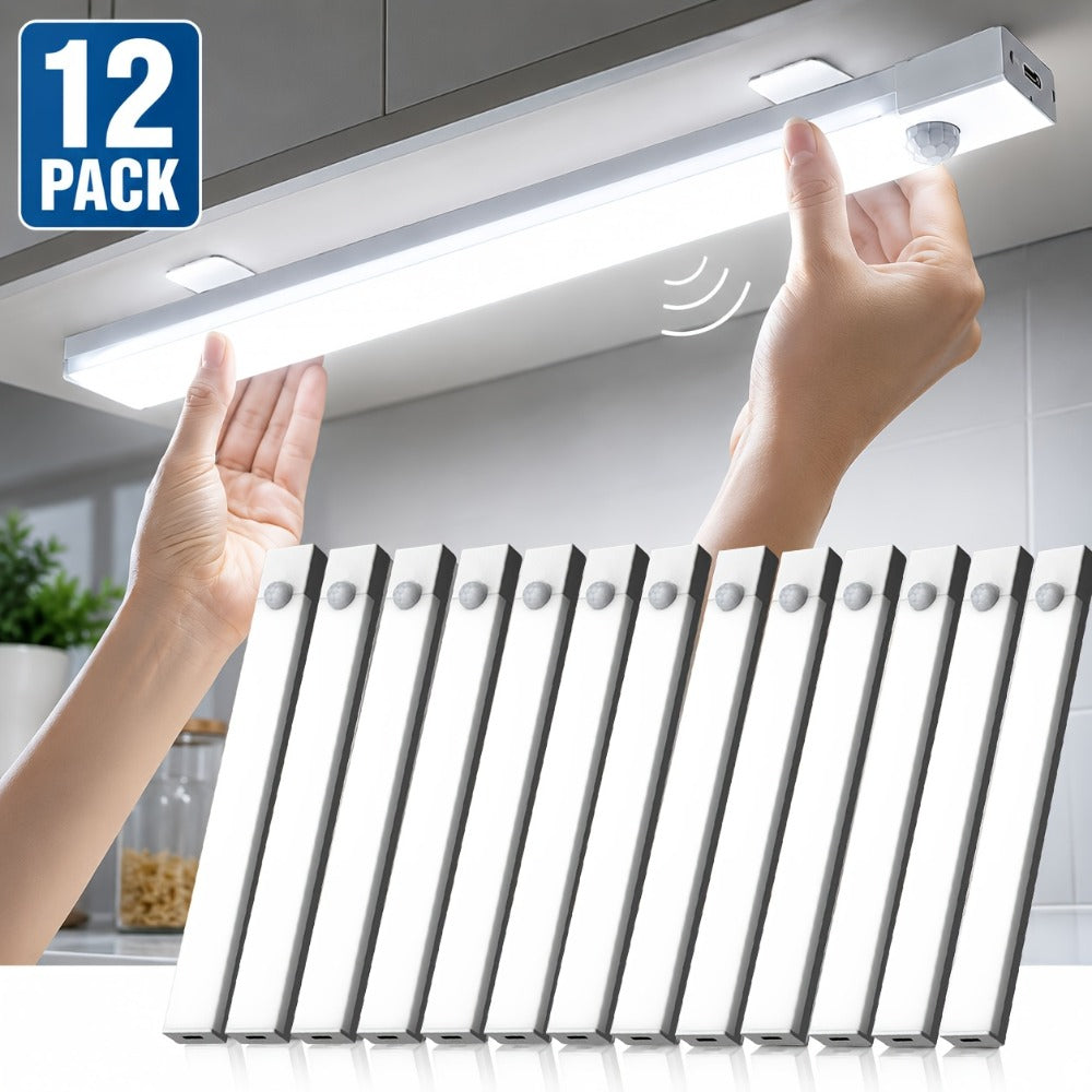 Under Cabinet Lights Motion Sensor 12 Pack USB Rechargeable Wireless Magnetic LED Night for Home Cooking, Dining and Outdoor Meals