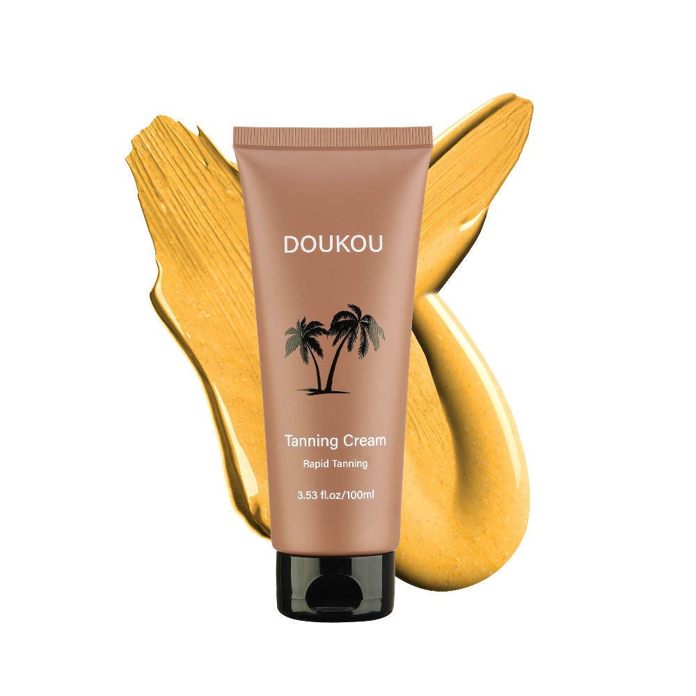Sunless Self-Tanning Cream 100ml in Squeeze Tube with Light, Medium and Deep Shade Application Graphic