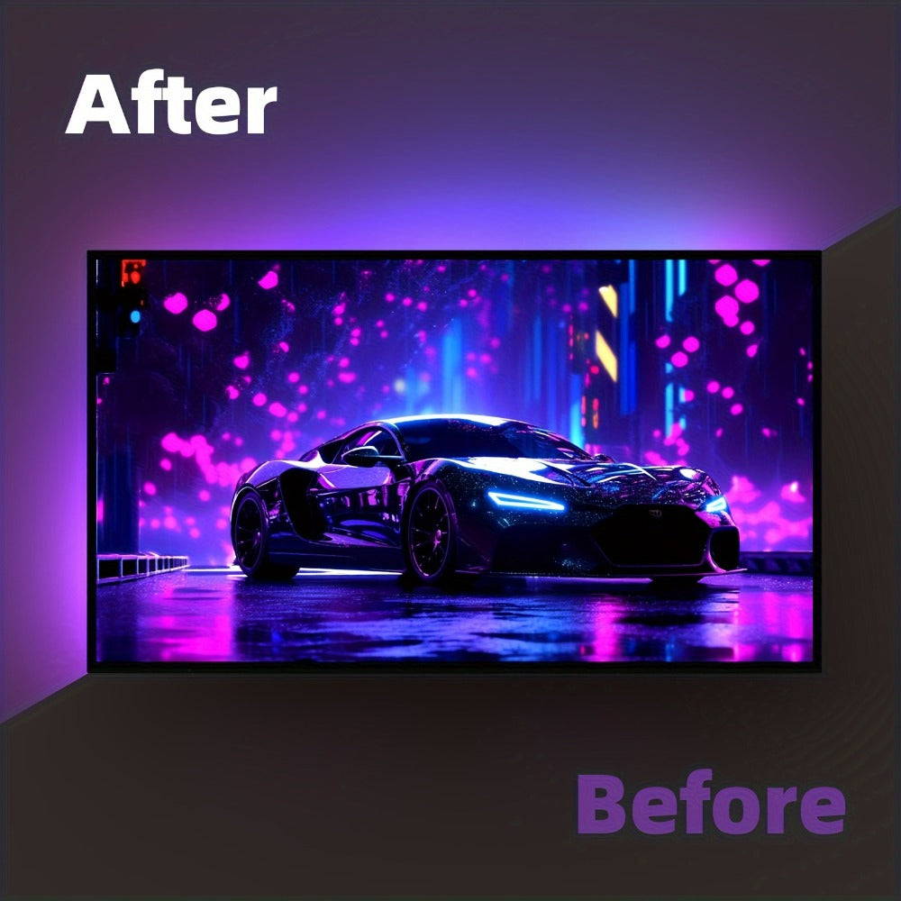 TV LED Backlight Screen Sync – App Controlled, Follows Audio Rhythm, Supports 4K30, 16.4ft for 32-80 Inch Indoor TV