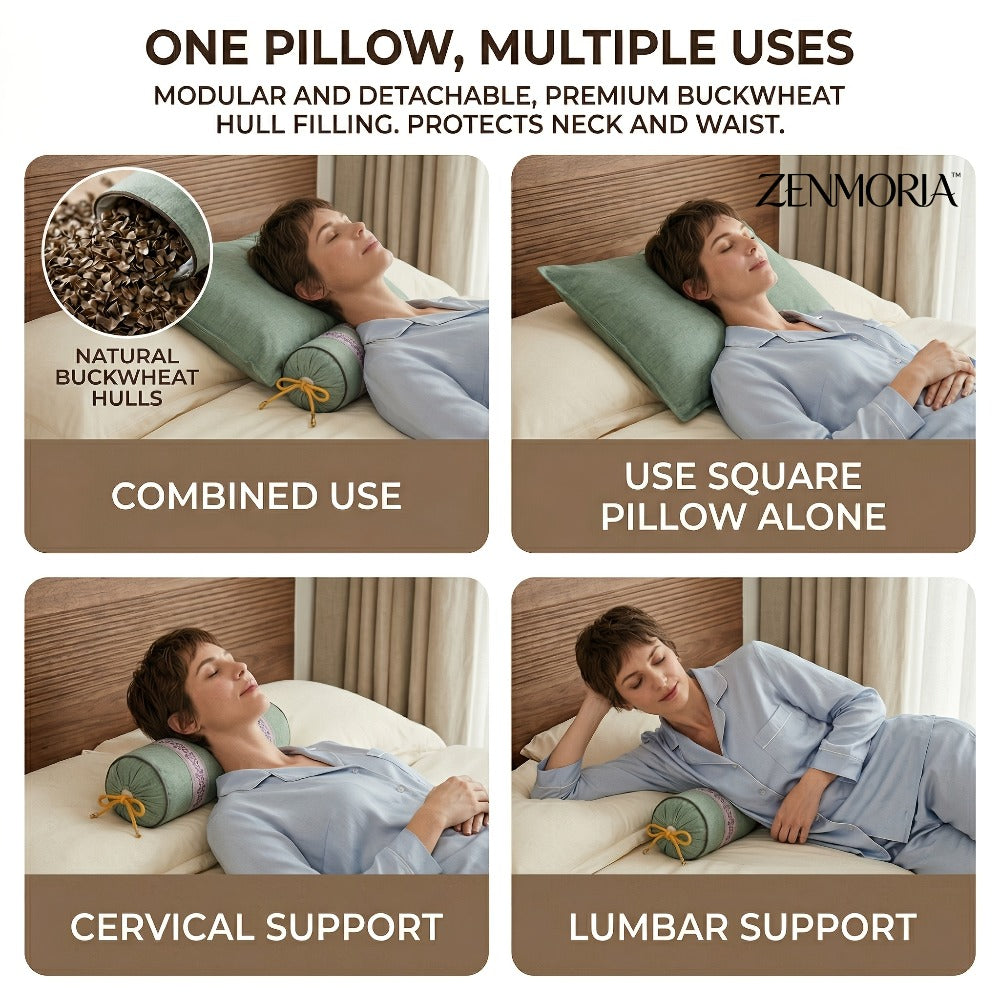Detachable 2-in-1 Buckwheat Pillow, Support & Adjustable Comfort for Better Sleep for Sofas, Beds and Everyday Home Comfort