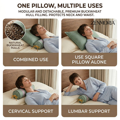Detachable 2-in-1 Buckwheat Pillow, Support & Adjustable Comfort for Better Sleep for Sofas, Beds and Everyday Home Comfort