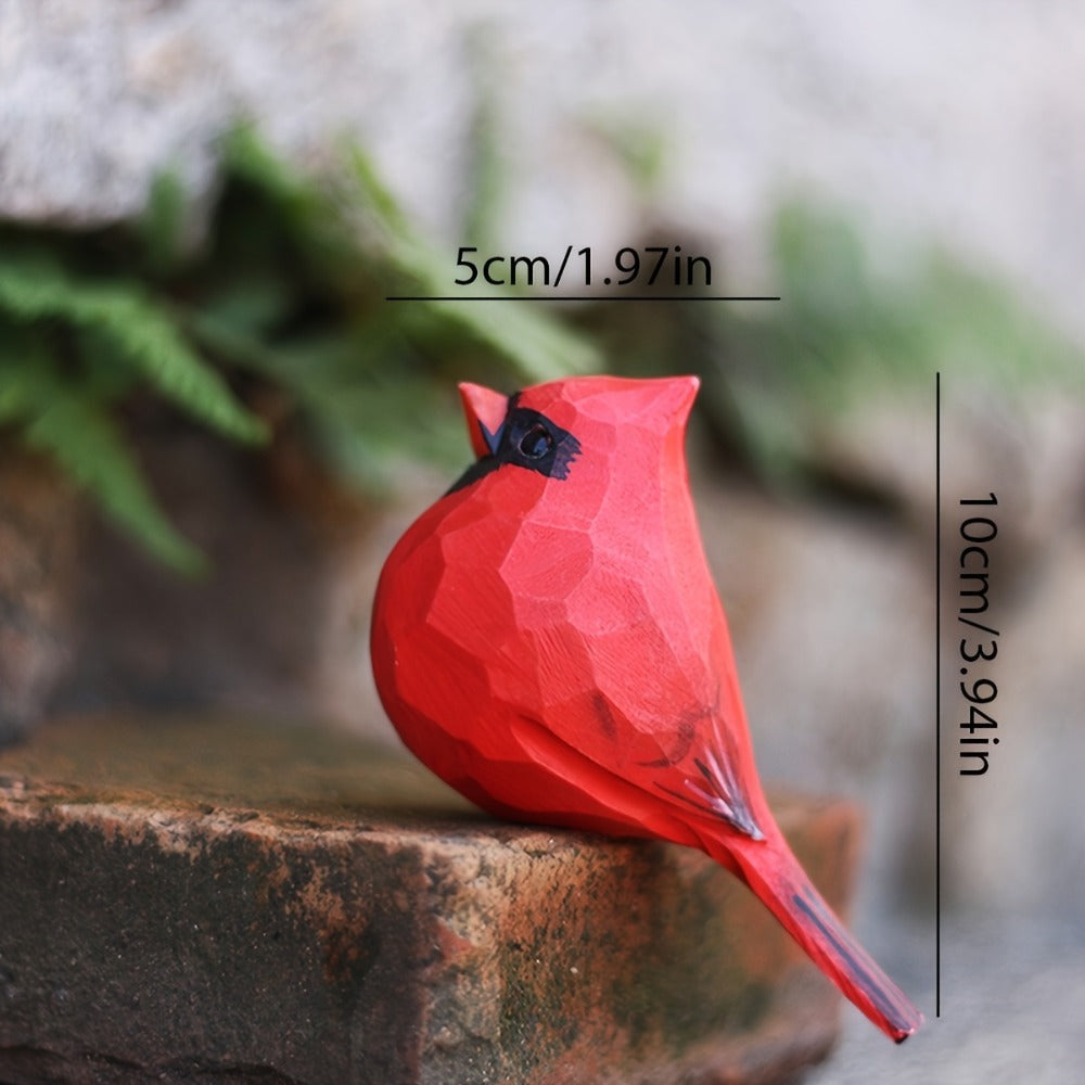 Cardinal Bird Statues Handmade Wood Carving 2pcs - Painted Decorative Bird Figurines for Home for Entryways, Bedrooms and Living Spaces