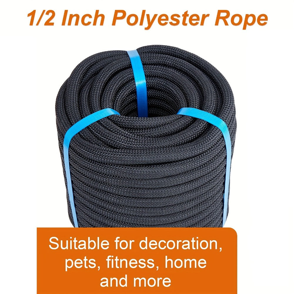 Double Braided Nylon Rope 1/2 Inch Polyester, 100ft 150ft 200ft Multi-Color for Anchoring Towing Cargo Sailing Dock Lines & Outdoor Use