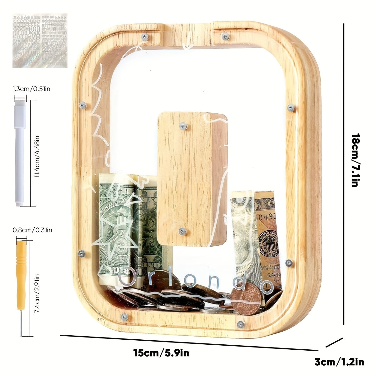 Alphabet Wooden Money Bank for Adults A to Z Letter Piggy Bank – Personalized Coin Bank Home Decor Craft Art Decoration