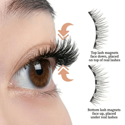 Eight-Piece Double-Strip Magnetic False Eyelash Set with Black Case, Applicator and Tweezers
