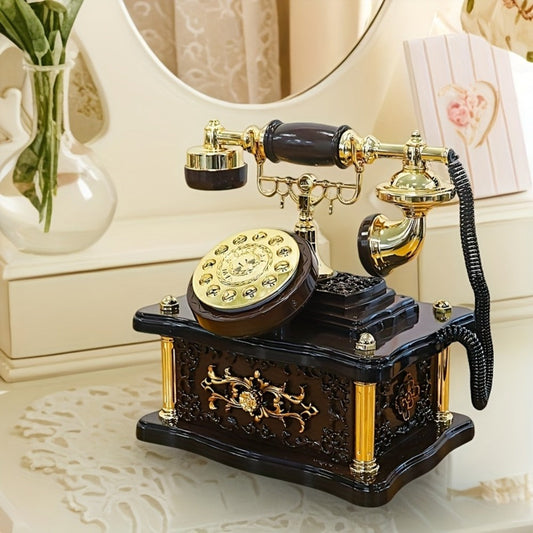 Retro Phone Music Box - Rotating Dial Vintage Telephone Wind Up Musical Decoration for Living Room Office Bar Cafe Desk Ornament