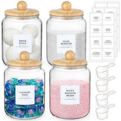 Airtight Glass Jars with Lids Labels and Spoons Half Gallon Storage Canisters for Laundry Detergent Pods Scent Booster Beads Kitchen Pantry
