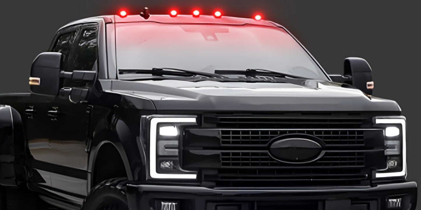 Solar Cab Roof LED Light Set, Five Adhesive-Mount Units in Green, Yellow or White with 13.5 cm Housings