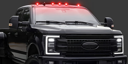 Solar Cab Roof LED Light Set, Five Adhesive-Mount Units in Green, Yellow or White with 13.5 cm Housings