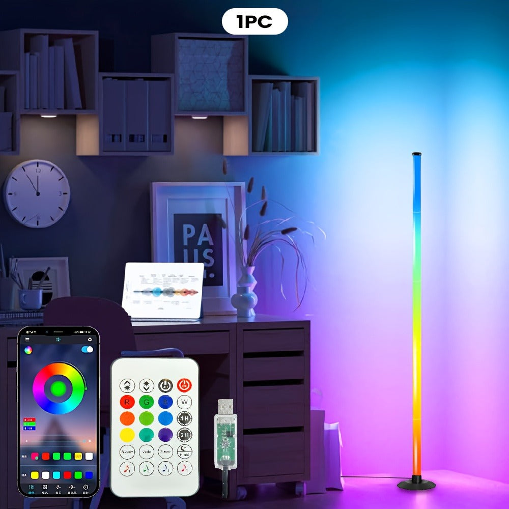 RGBICB Segmented Floor Light Bar with Gradient and Multicolor Modes, Round Base, App and Remote Controls, and One- or Two-Lamp Options