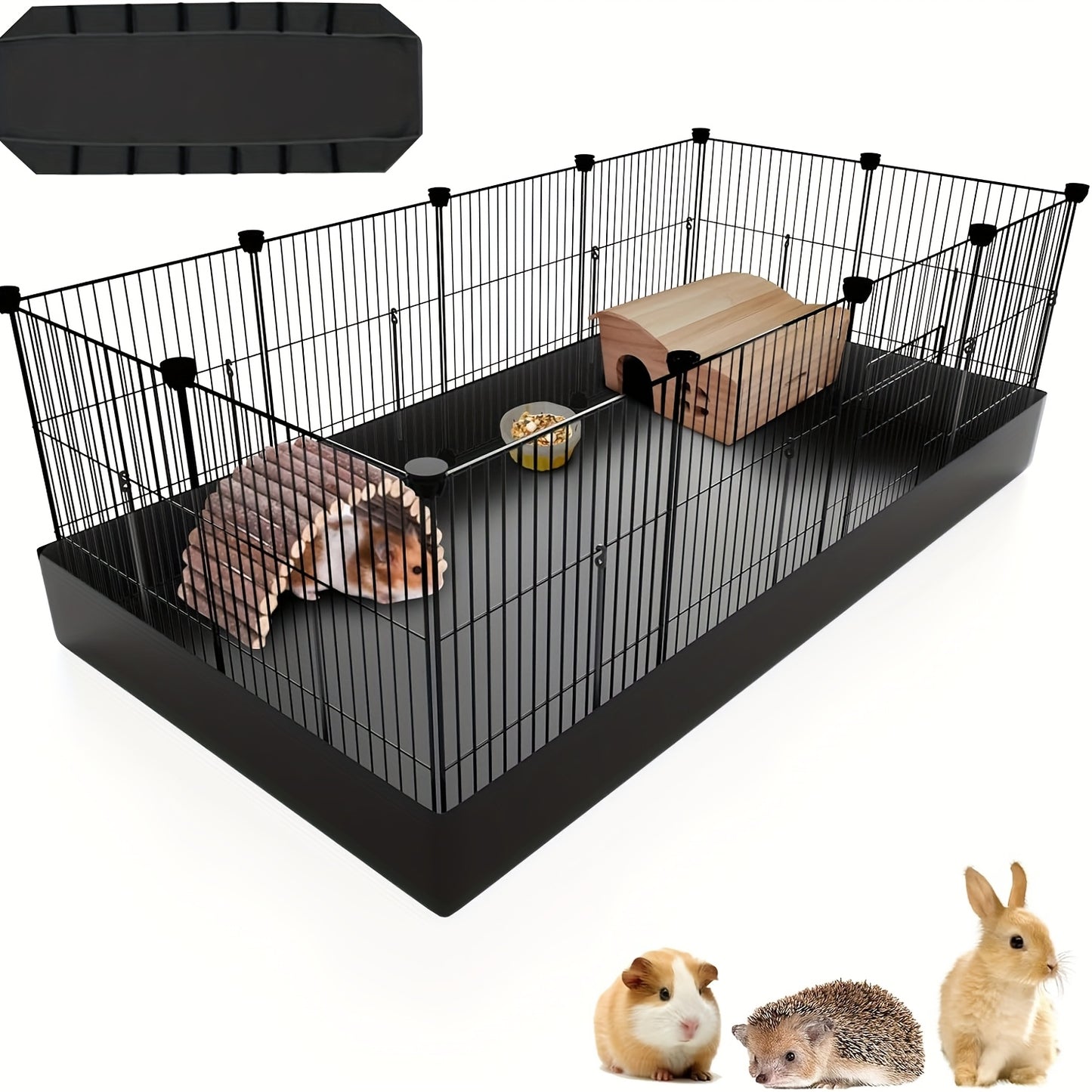 Small Animal Playpen & Guinea Pig Cage – 48'' C&C Cage with PVC Bottom Liner, One-Hand Release Hook & Triple Fixing